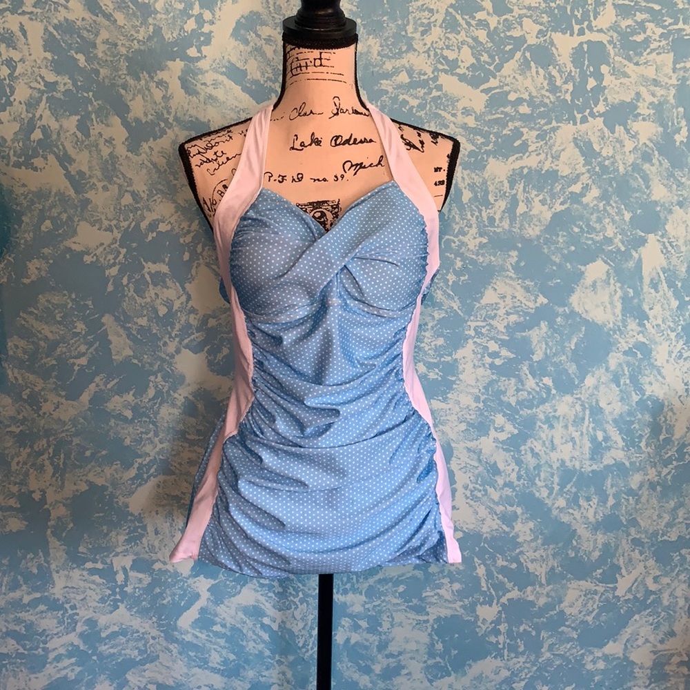 Blue polka dot one piece